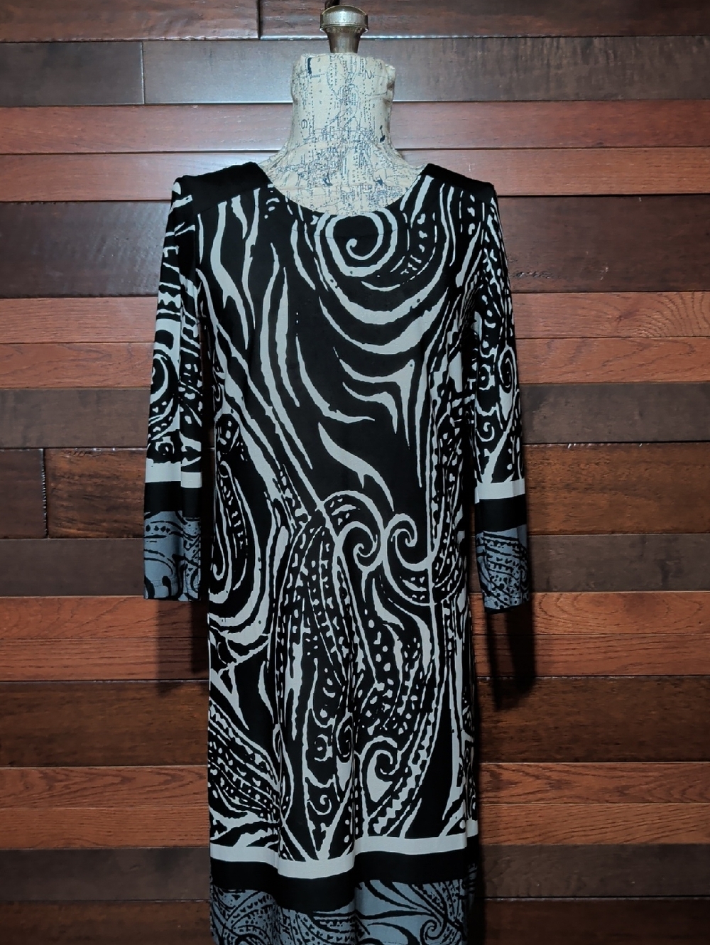 Threadz Black & Gray Swirl Print Long Sleeve Women's Dress